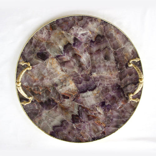 Amethyst Agate Serving Tray With Brass Handles | Circular-0